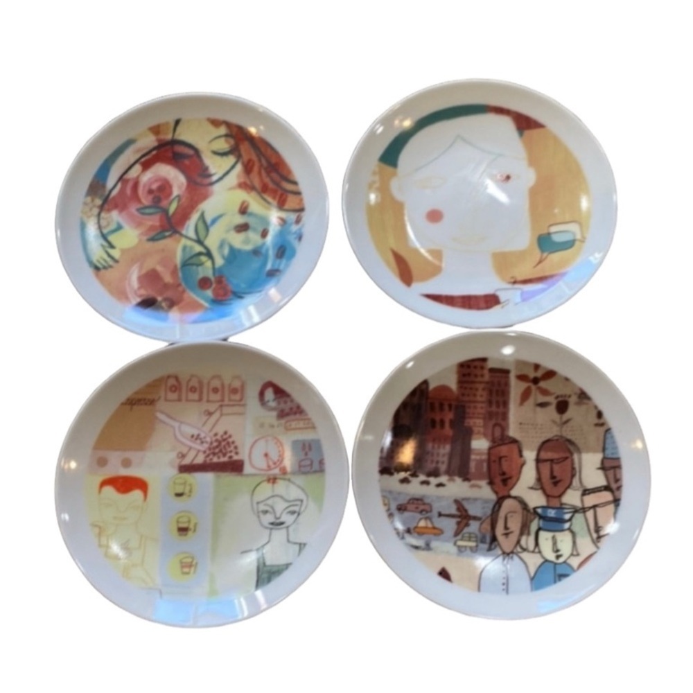 Starbucks 2005 Leadership Conference Colorful Art Deco Ceramic Plates Set (4).